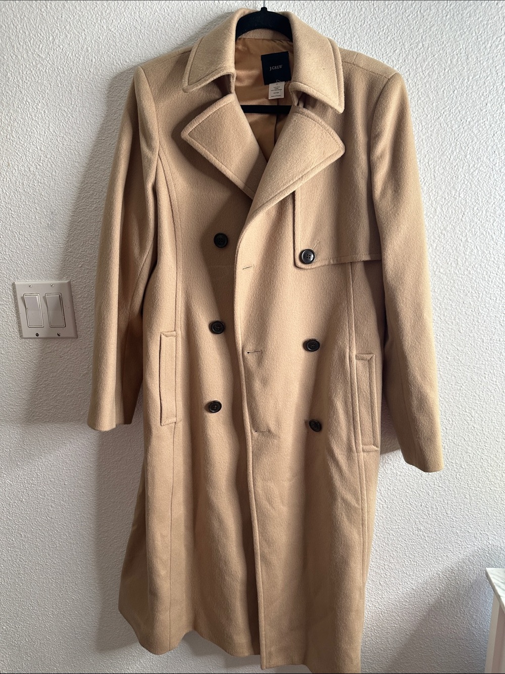 J. Crew Camel Double-Breasted Wool Trench Coat size 8   Out wear fall winter Cla